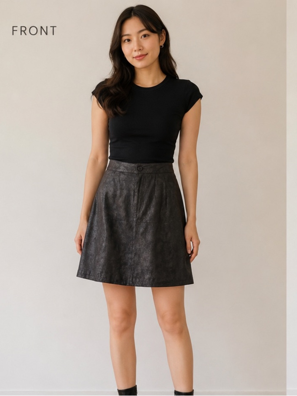 DKNY Metallic A-Line Faux Leather Skirt